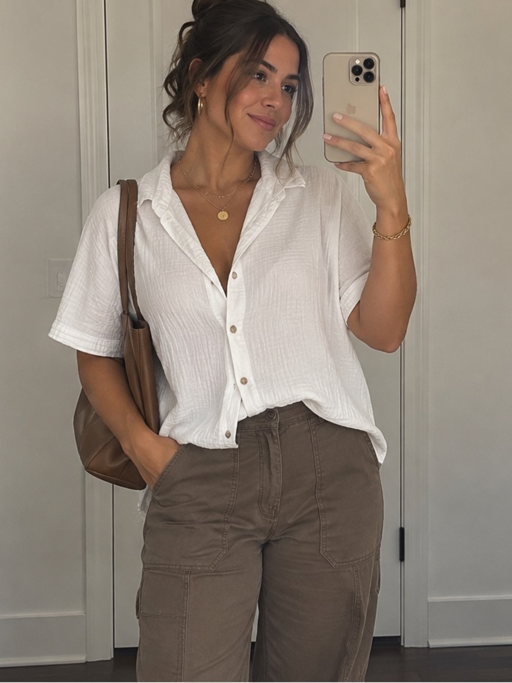White Button-Front Gauze Shirt